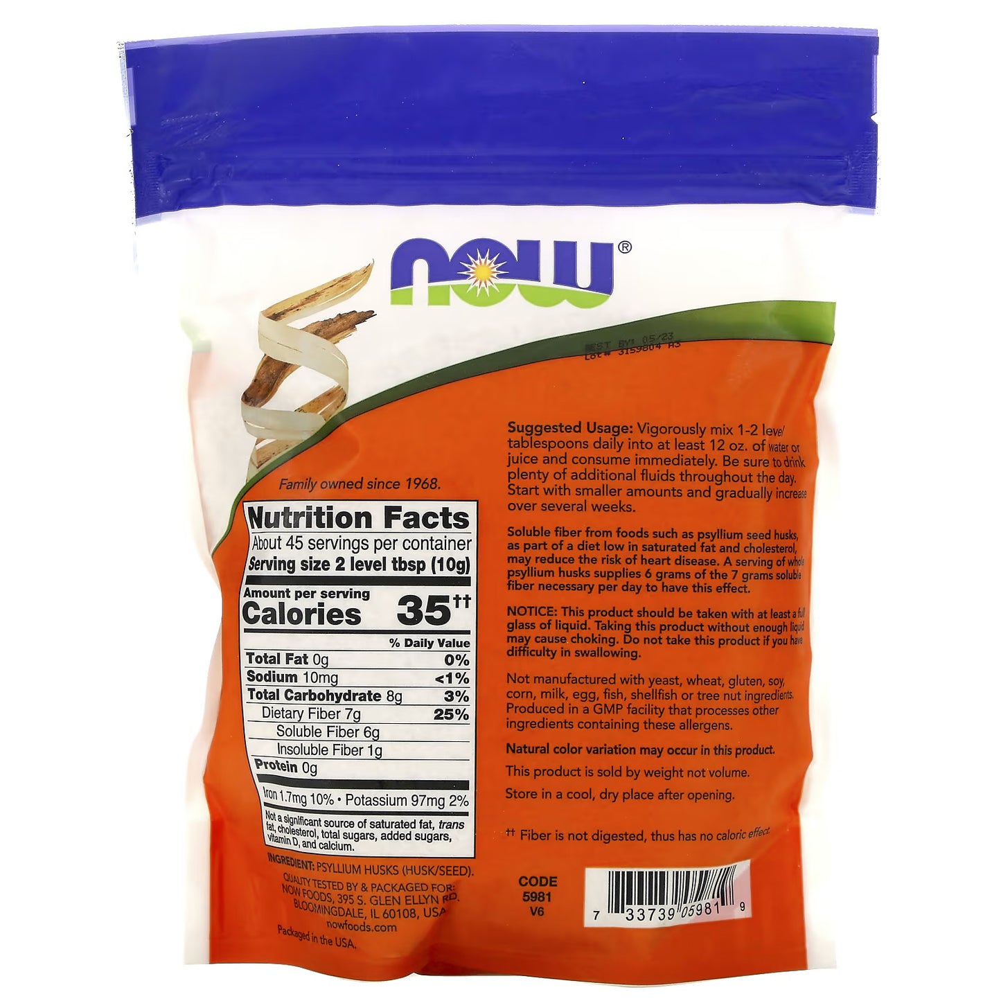 NOW Foods, Cascas de Psyllium Inteiras, 454 g (16 oz)