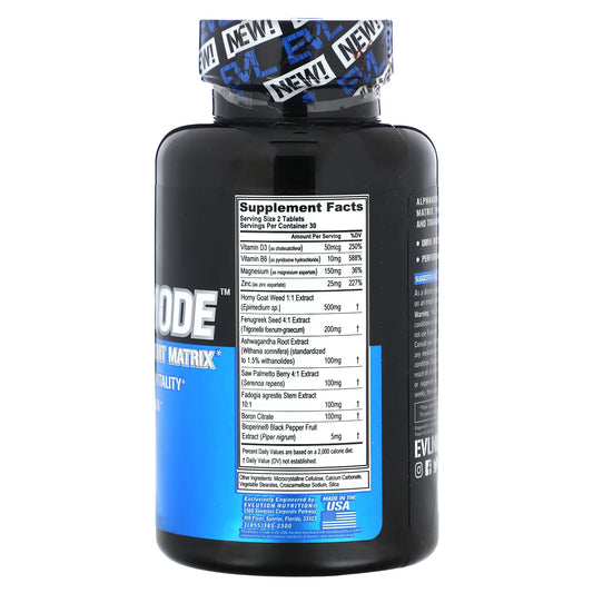 EVLution Nutrition, Alphamode, Matriz de Suporte de Testosterona, 60 Comprimidos