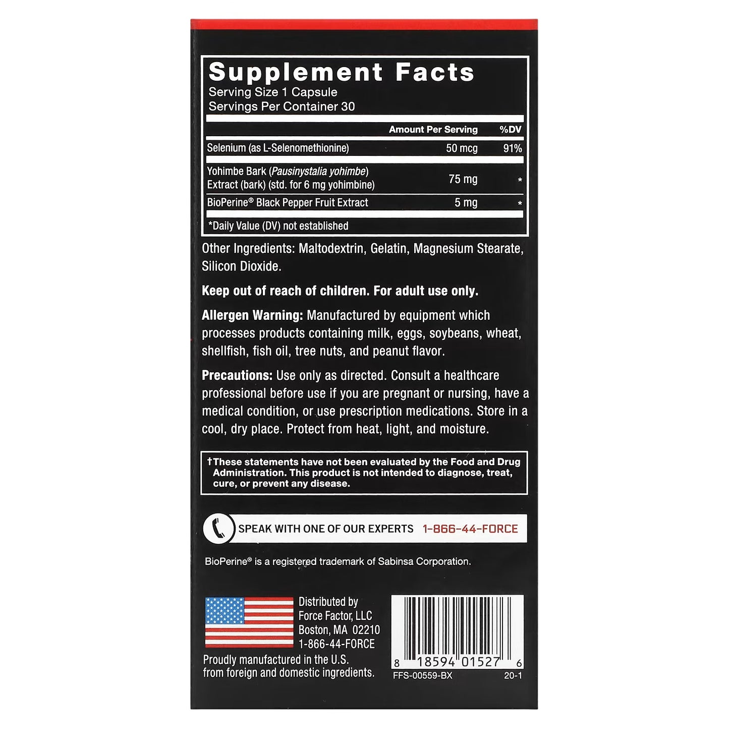 Force Factor, Ioimbina, 6 mg, 30 Cápsulas