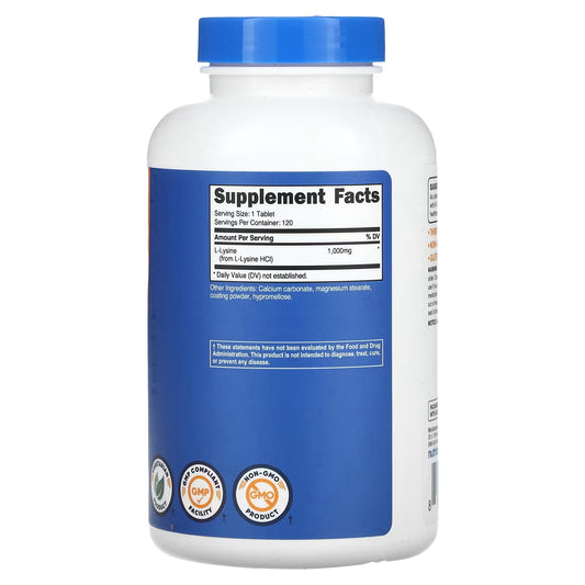 Nutricost, L-lisina, 1.000 mg, 120 comprimidos