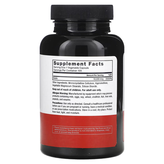 Force Factor, Biotina, 10.000 mcg, 100 Cápsulas Vegetais