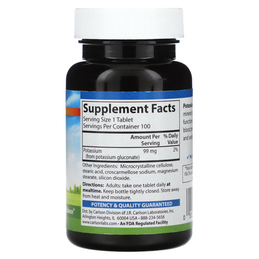 Carlson, Potássio, 99 mg, 100 comprimidos