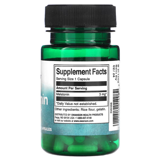 Swanson, Melatonina, 3 mg, 60 Cápsulas
