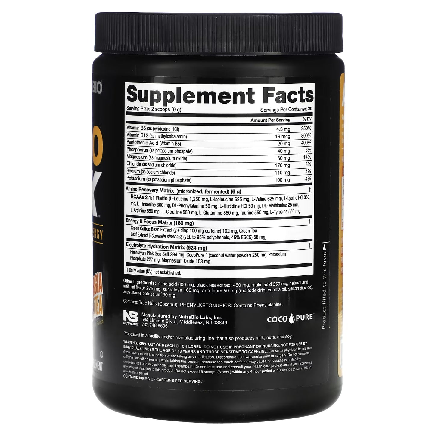 NutraBio, Amino Kick, Chá de Pêssego da Georgia, 270 g (0,6 lb)