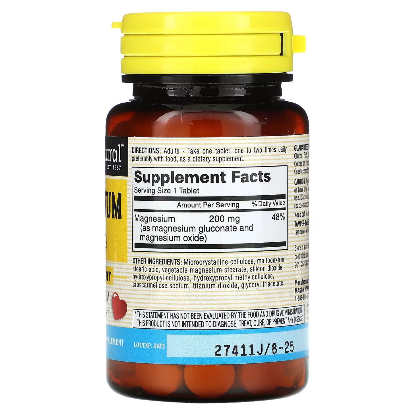 Mason Natural, Magnésio, 200 mg, 100 comprimidos