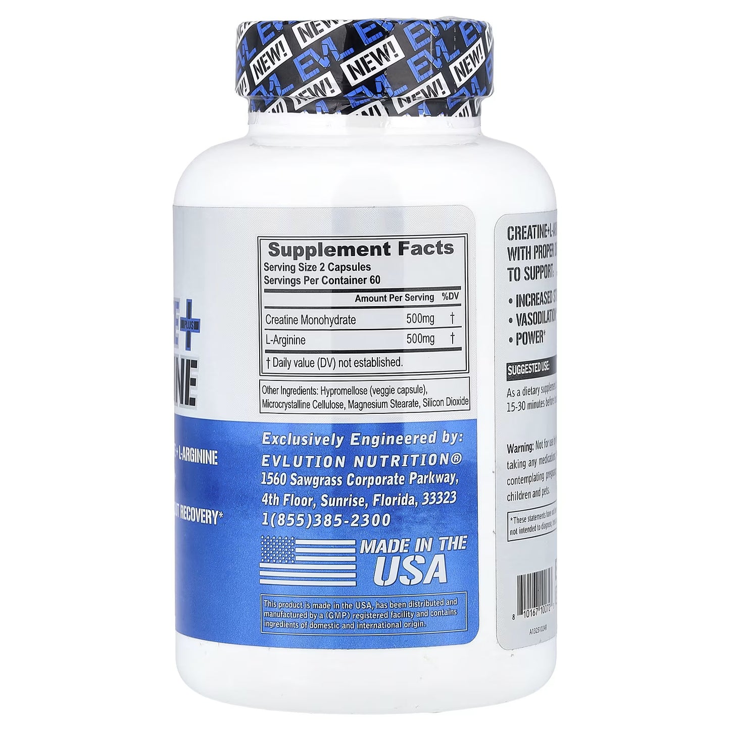 EVLution Nutrition, Creatina e L-Arginina, 120 Cápsulas Vegetais