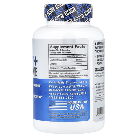 EVLution Nutrition, Creatina e L-Arginina, 60 Cápsulas Vegetais
