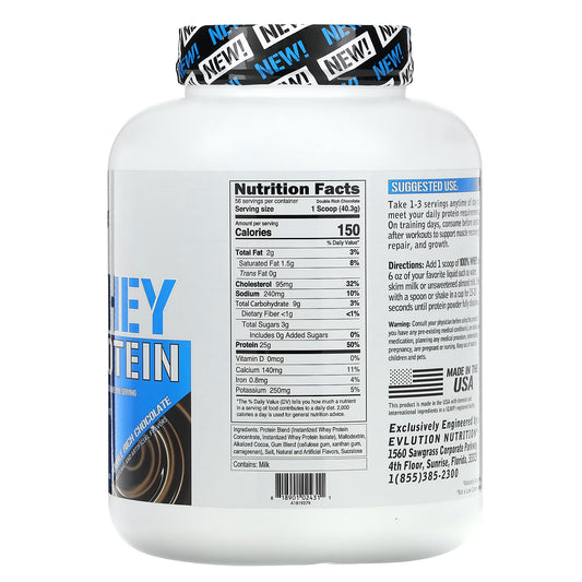 EVLution Nutrition, 100% Proteína Whey, Chocolate Duplamente Rico, 2,268 kg (5 lb)
