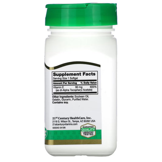 21st Century, Vitamina E, 90 mg (200 UI), 110 Cápsulas Softgel