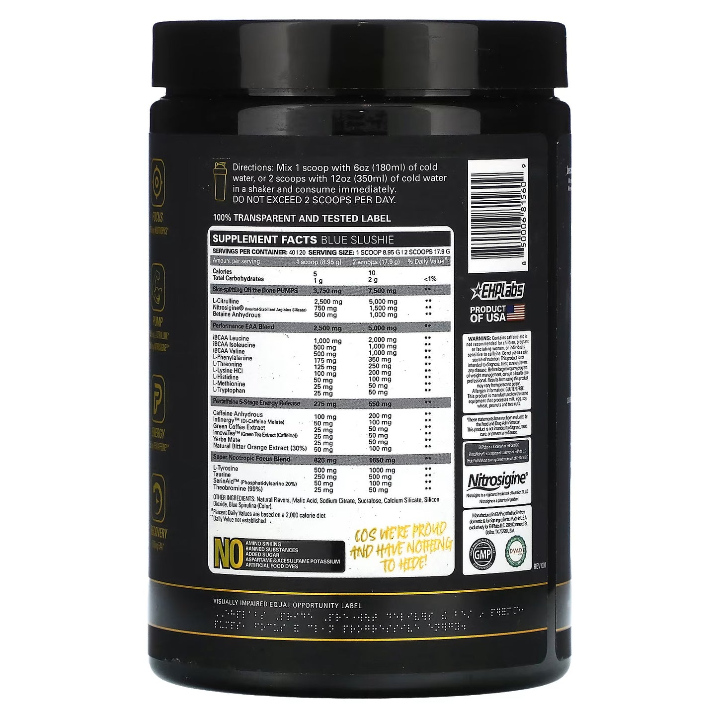 EHPlabs, Pride, Rei dos Pré-treinos, Slushie Azul, 358 g (12,6 oz)