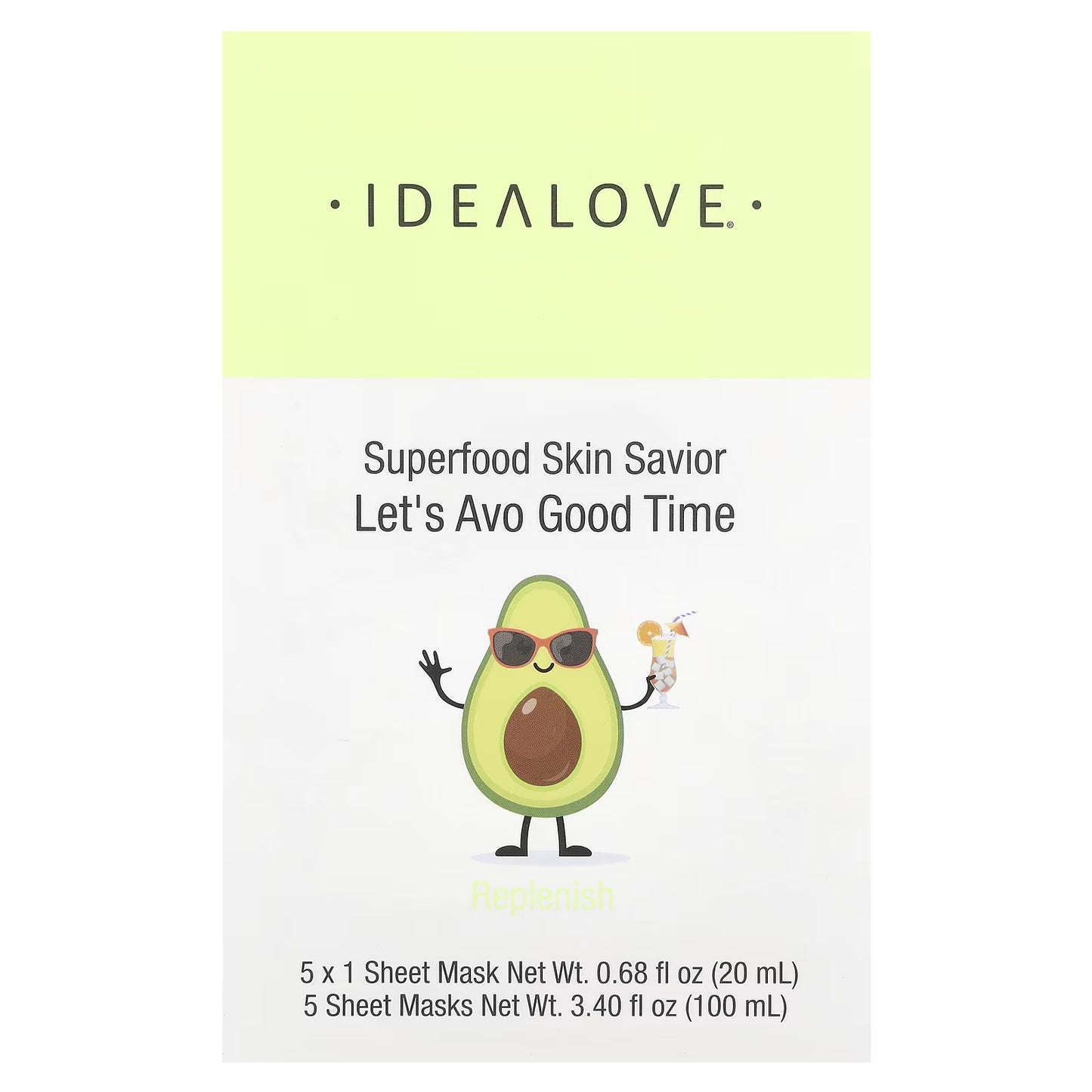 Idealove, Superfood Skin Savior, Let's Avo Good Time, 5 Máscaras Faciais de Beleza, 20 ml (0,68 fl oz) Cada