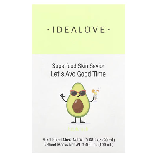 Idealove, Superfood Skin Savior, Let's Avo Good Time, 5 Máscaras Faciais de Beleza, 20 ml (0,68 fl oz) Cada