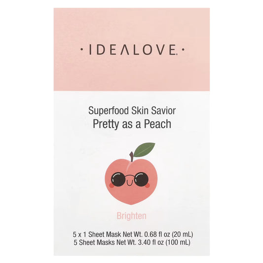 Idealove, Superfood Skin Savior, Pretty as a Peach, 5 Máscaras Faciais de Beleza, 20 ml (0,68 fl oz) Cada (Cópia)