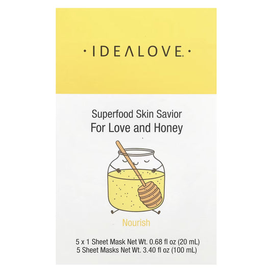 Idealove, Superfood Skin Savior, For Love and Honey, 5 Máscaras Faciais de Beleza, 20 ml (0,68 fl oz) Cada