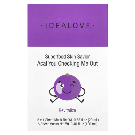 Idealove, Superfood Skin Savior, Acai You Checking Me Out, 5 Máscaras Faciais de Beleza, 20 ml (0,68 fl oz) Cada