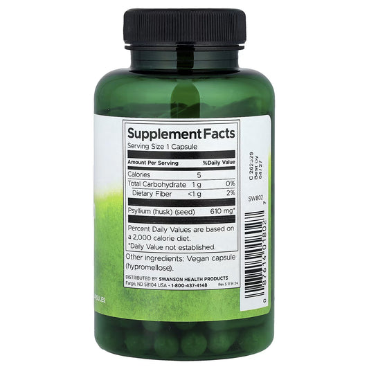 Swanson, Cascas de Psyllium, 610 mg, 100 Cápsulas Veganas