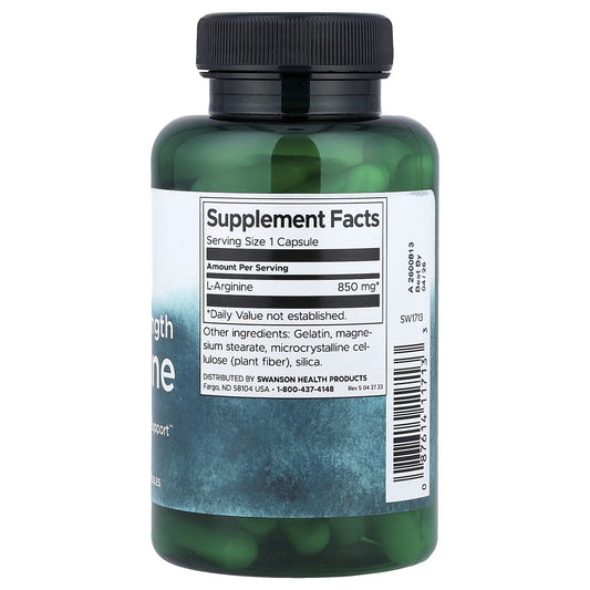 Swanson, L-Arginina, Força Máxima, 850 mg, 90 Cápsulas