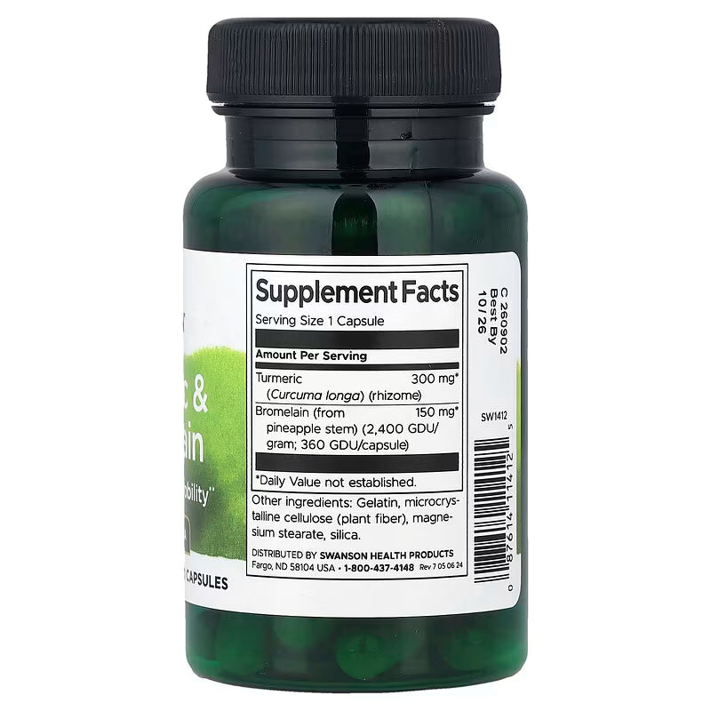 Turmeric & Bromelain Swanson – Cúrcuma + Bromelina para Articulações e Mobilidade | 60 Cápsulas