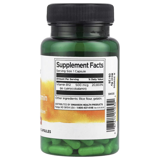 Swanson, Vitamina B12, 500 mcg, 100 Cápsulas