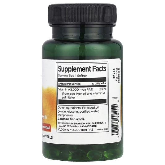 Swanson, Vitamina A, 10.000 UI, 250 Cápsulas Softgel