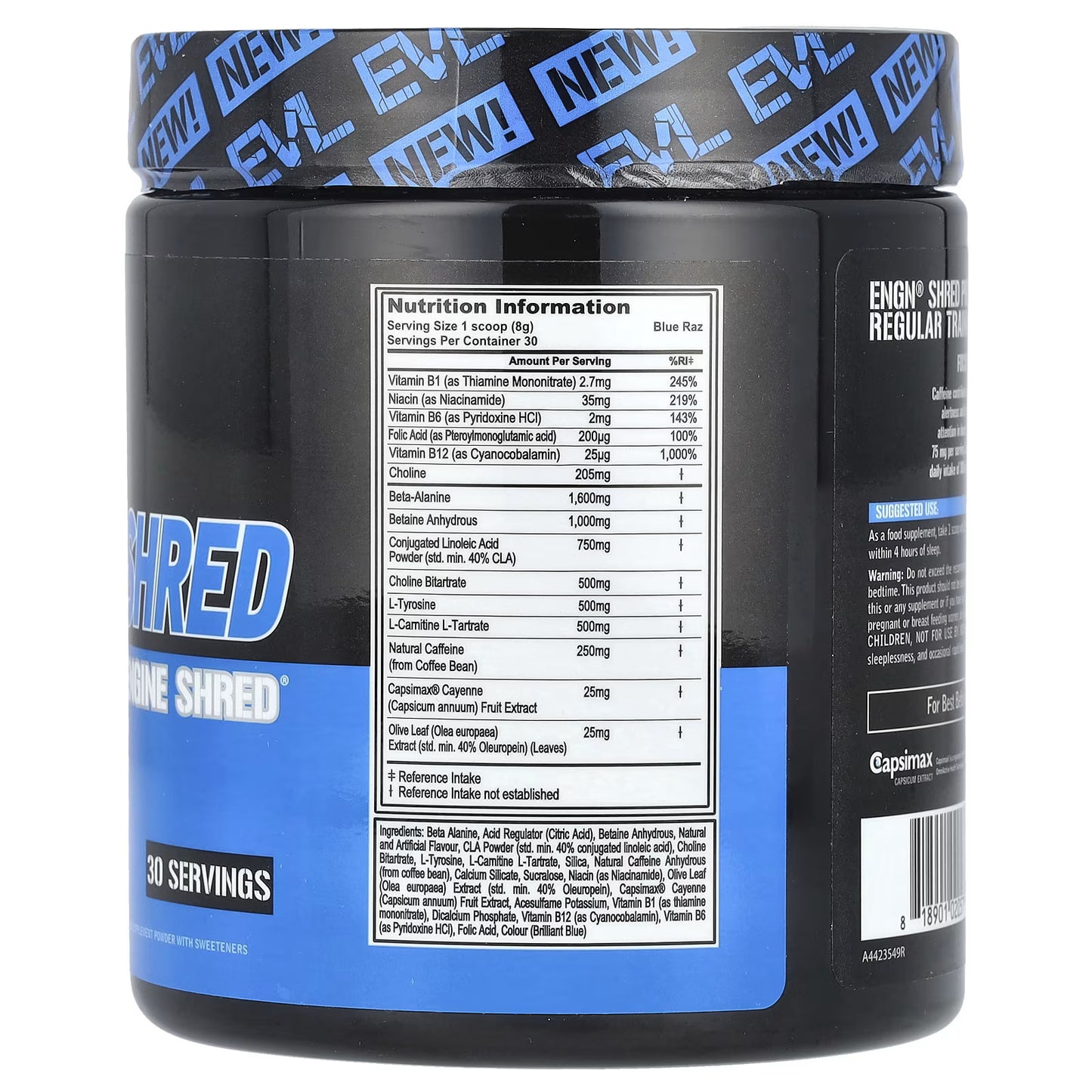 EVLution Nutrition, ENGN® Shred, Pré-treino Mecanismo Shred®, Blue Raz, 240 g (8,5 oz)