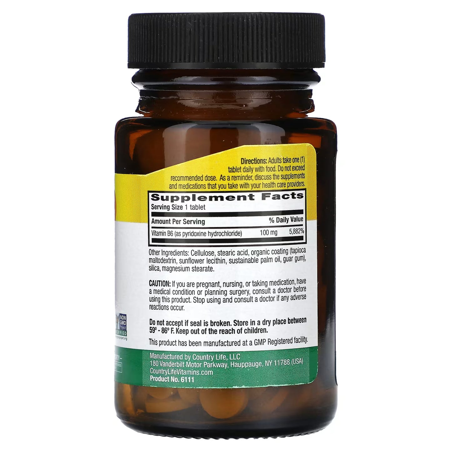 Country Life, Vitamina B6, 100 mg, 100 comprimidos