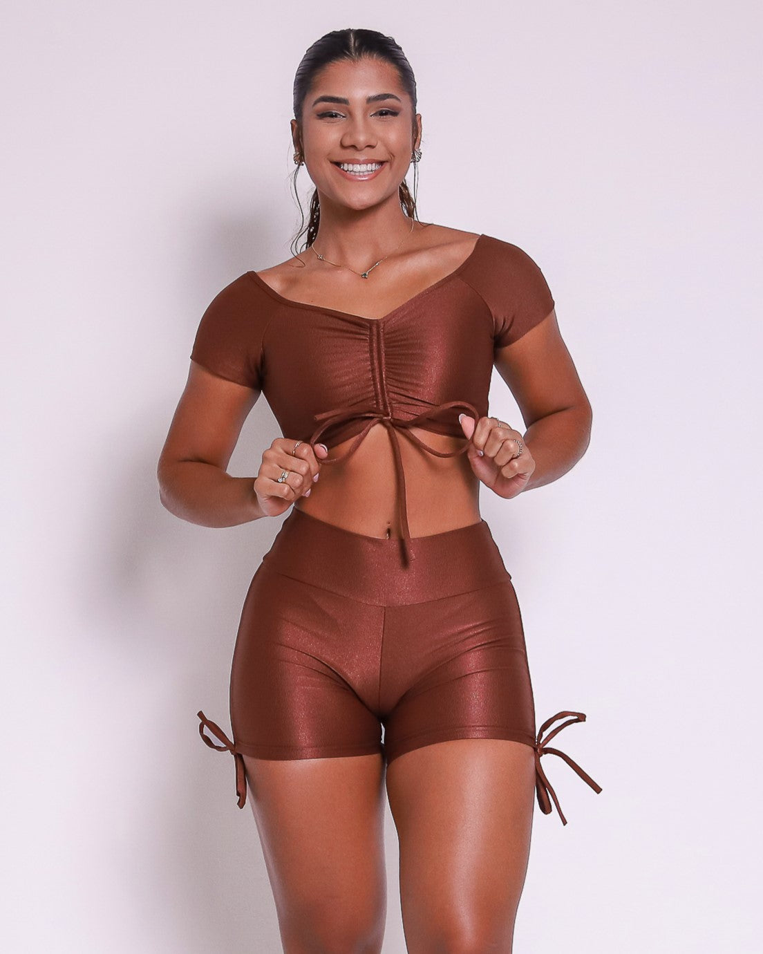 Conjunto Short Cross Compressão Coffee, Tamanho Único