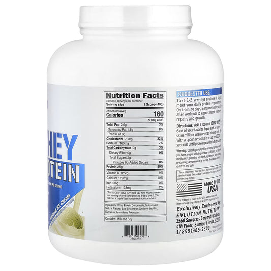 EVLution Nutrition, 100% Proteína Whey, Sorvete de Baunilha, 2,268 kg (5 lb)
