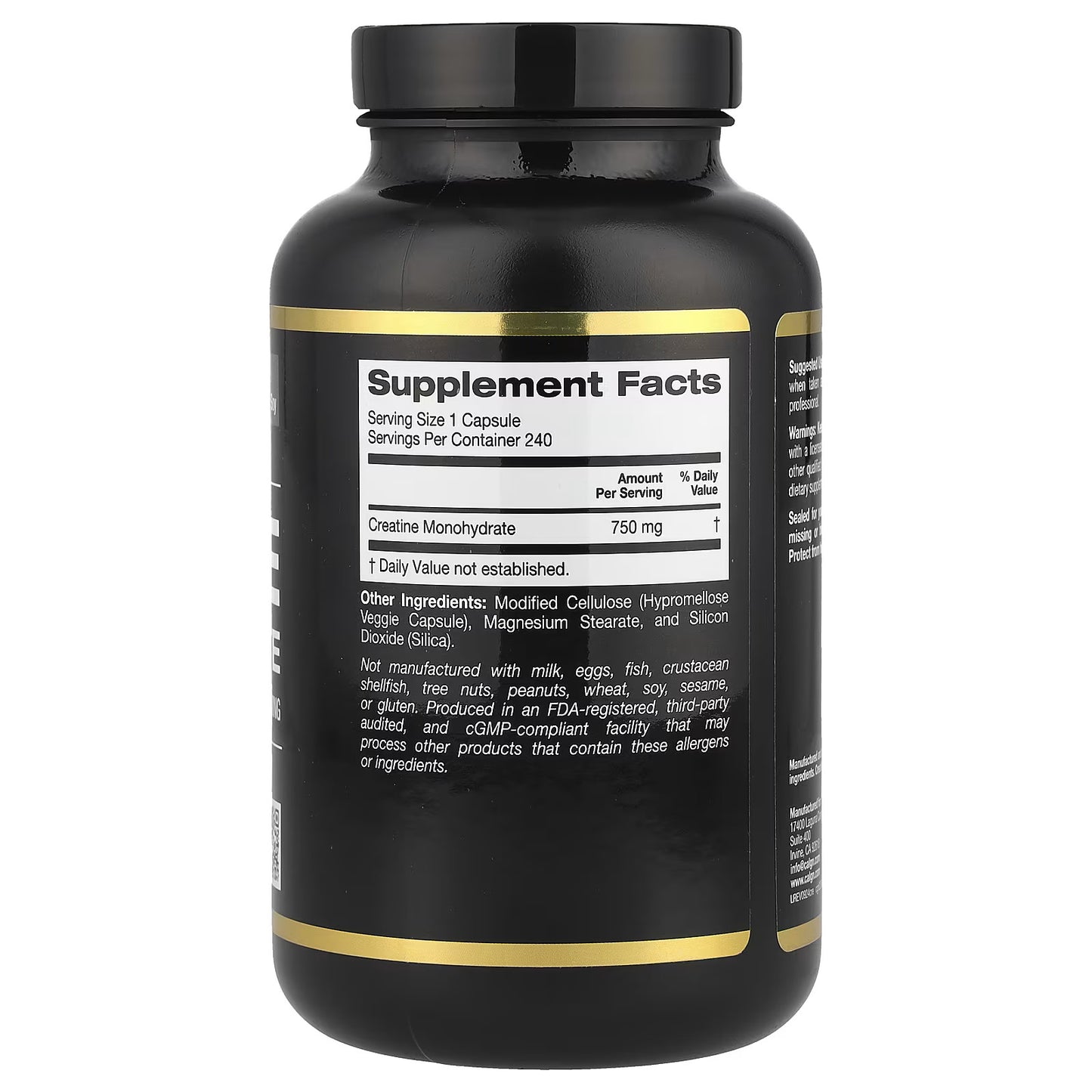 California Gold Nutrition Sport, Creatina, 750 mg, 240 Cápsulas Vegetais