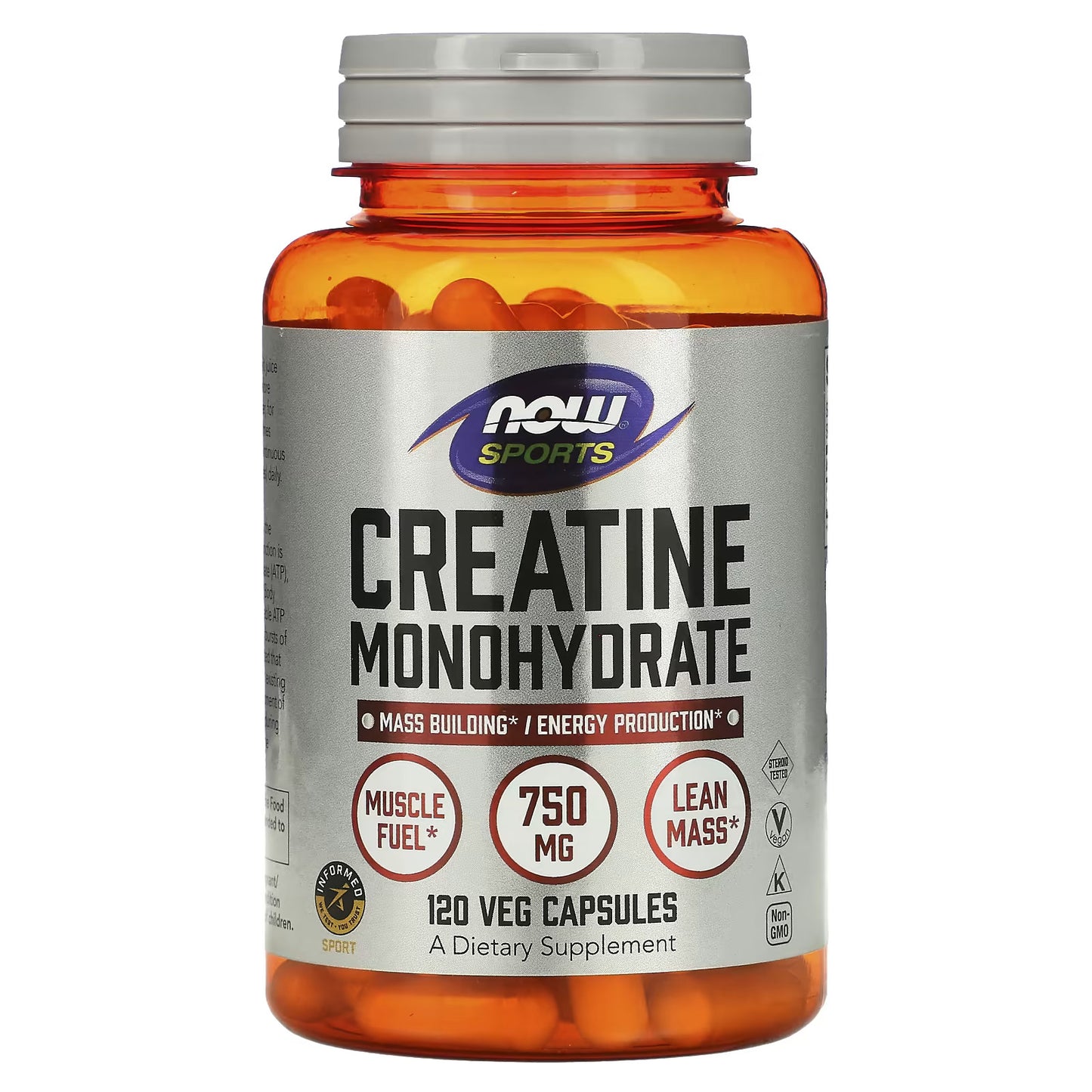 NOW Foods, Esportes, Creatina Mono-hidratada, 750 mg, 120 Cápsulas Vegetais