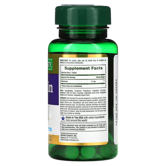 Nature's Bounty, Espectro Dual, Melatonina, 5 mg, 60 Comprimidos Duplamente Revestidos