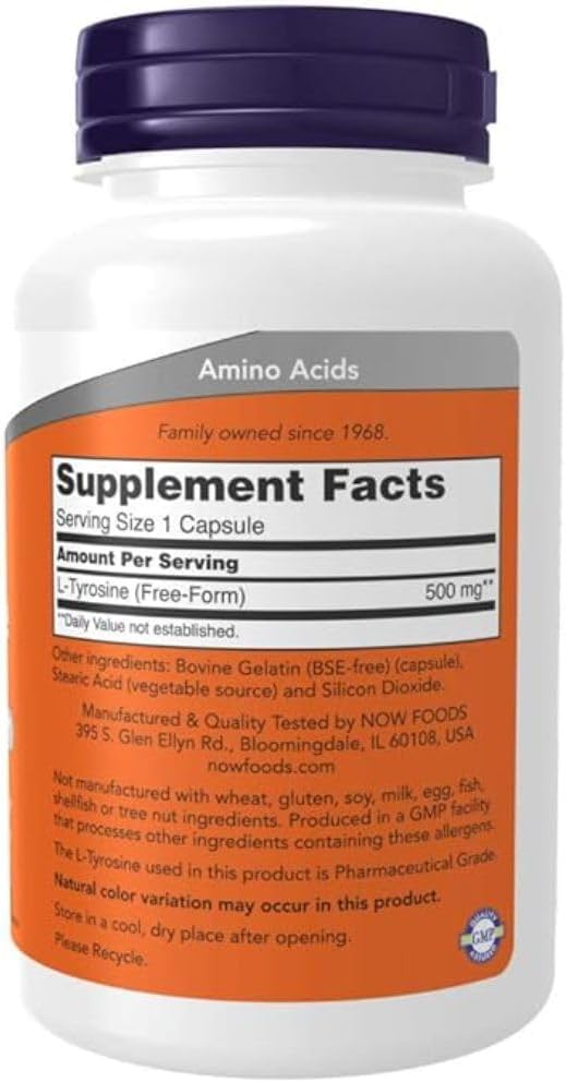 NOW Foods, L-Tiyrosine, 500 mg - 120 Cápsulas