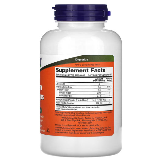 NOW Foods,Casca de Psyllium, 700 mg, 180 Cápsulas Vegetais