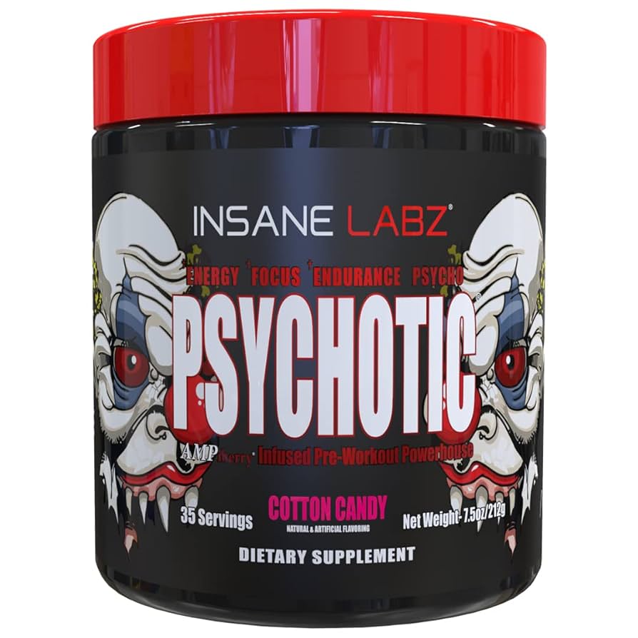 Insane Labz, Psychotic, Pré-Treino de Alto Estímulo em pó, Energia Extrema e Duradoura, Foco e Resistência com Beta Alanina, Creatina Monohidratada e DMAE, 35 Porções