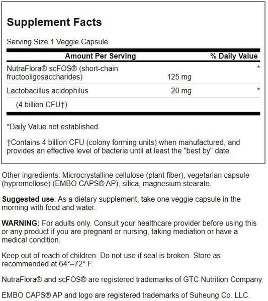 ProLacto Acidophilus Swanson 4 Bilhões CFU – Probiótico para Saúde Digestiva | 60 Cápsulas