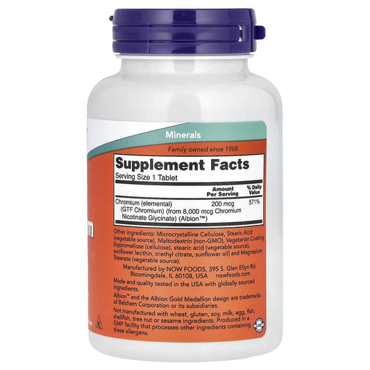 NOW Foods, GTF Cromo, 200 mcg, 250 Comprimidos