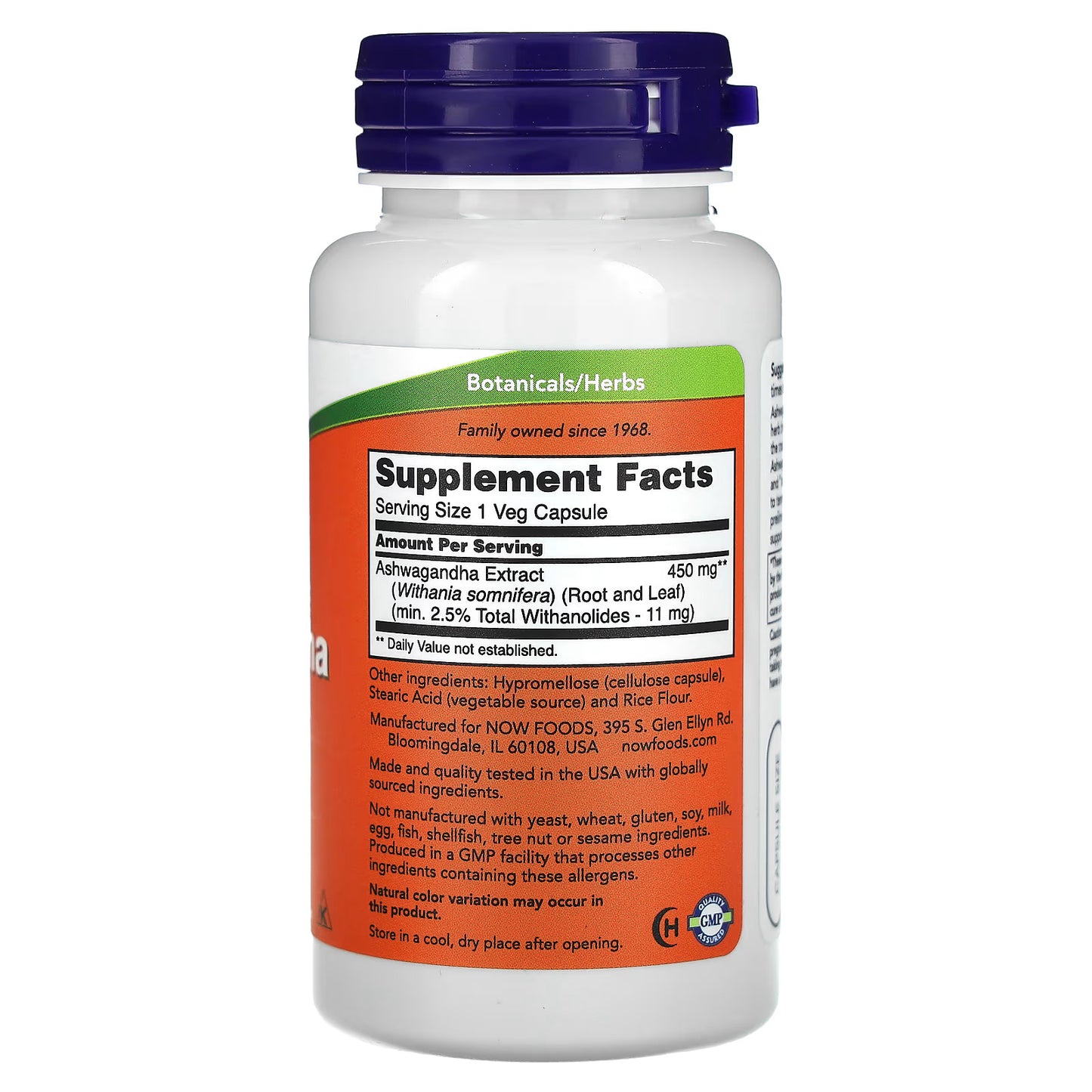 NOW Foods, Ashwagandha, Extrato Padronizado, 450 mg, 90 Cápsulas Vegetais