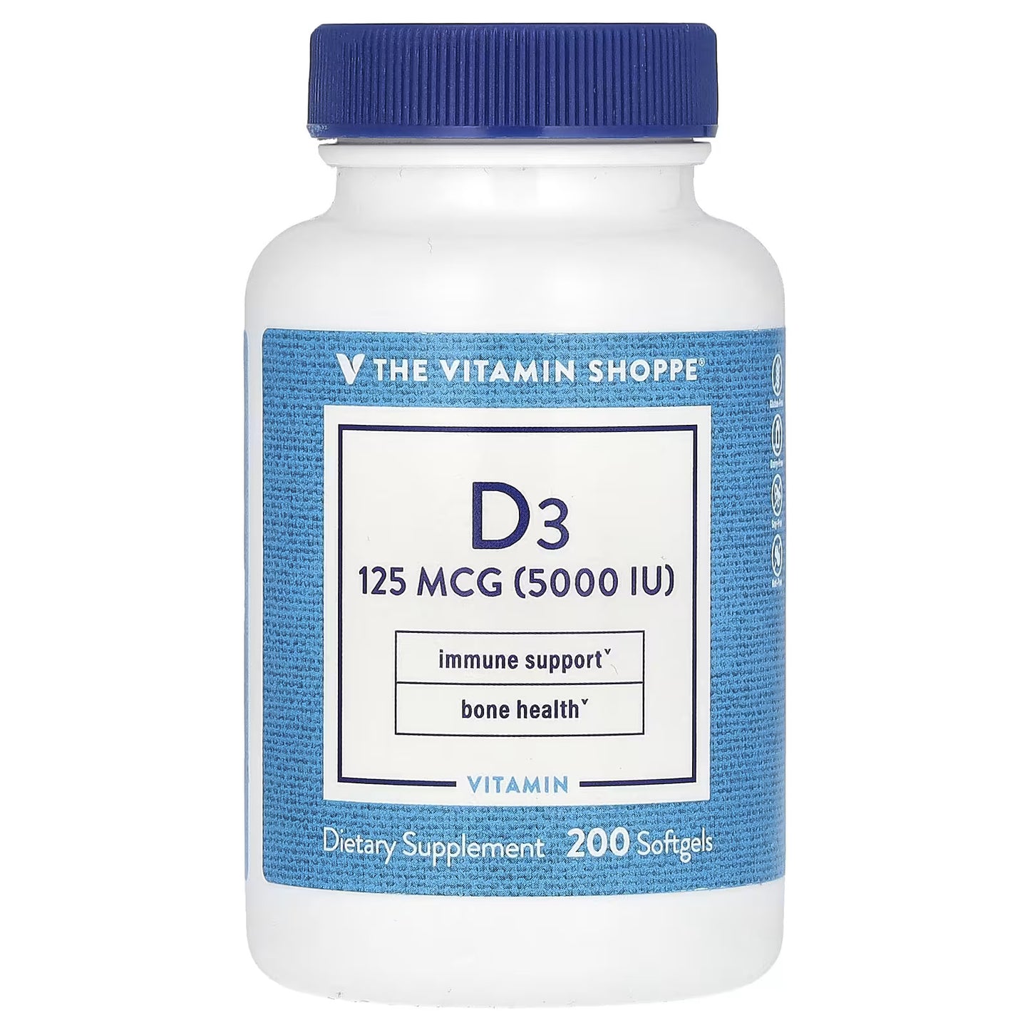 The Vitamin Shoppe, Vitamina D3, 125 mcg (5.000 UI), 200 Cápsulas Softgel