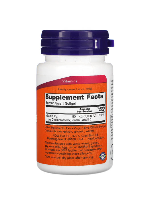 Now Vitamina D-3, 2.000 UI, 30 Capsulas Softgel