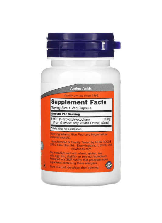 Now Foods, 5-HTP, 50 mg, 30 Capsulas Vegetais