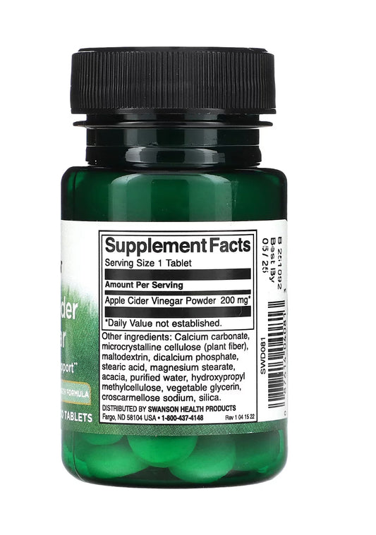 Swanson, Apple Cider Vinegar, 200mg, 30 comprimidos