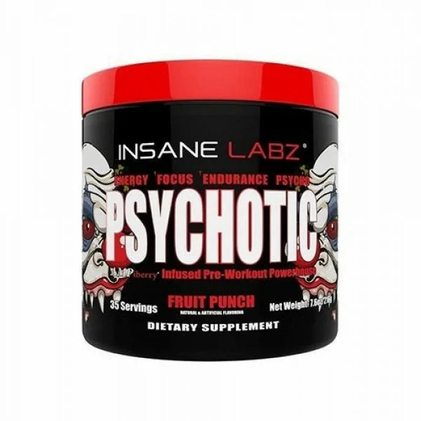 Insane Labz, Psychotic, Pré-Treino de Alto Estímulo em pó, Energia Extrema e Duradoura, Foco e Resistência com Beta Alanina, Creatina Monohidratada e DMAE, 35 Porções