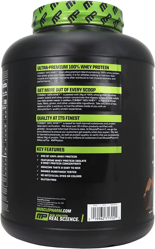 MusclePharm Combat 100% Whey, Whey Protein Powder, Chocolate Milk, 5 libras, 67 porções
