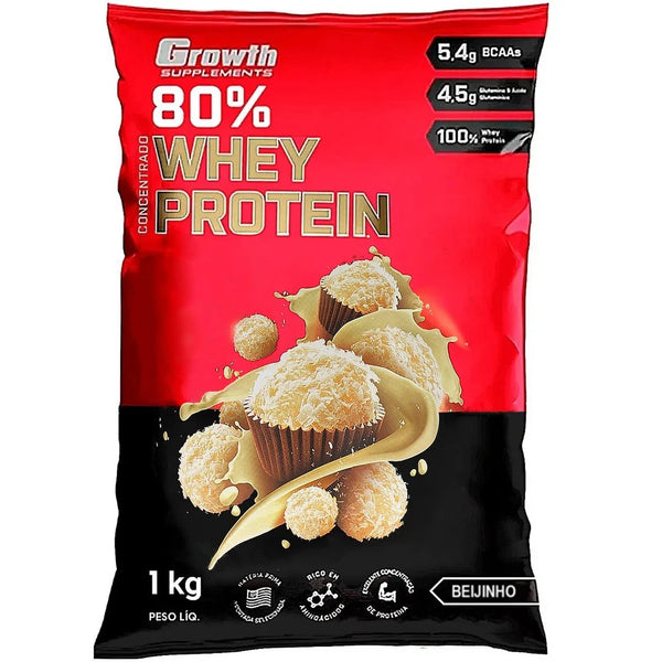 Growth Supplements, Whey Protein Concentrado, 1KG, Sabor Beijinho
