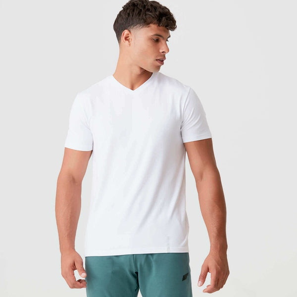 Luxe Classic V-Nec T-Shirt White SIZE XXL