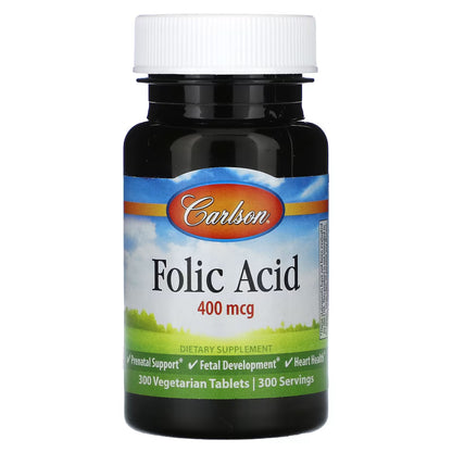 Carlson, Ácido Fólico, 400 mcg, 300 Comprimidos Vegetarianos