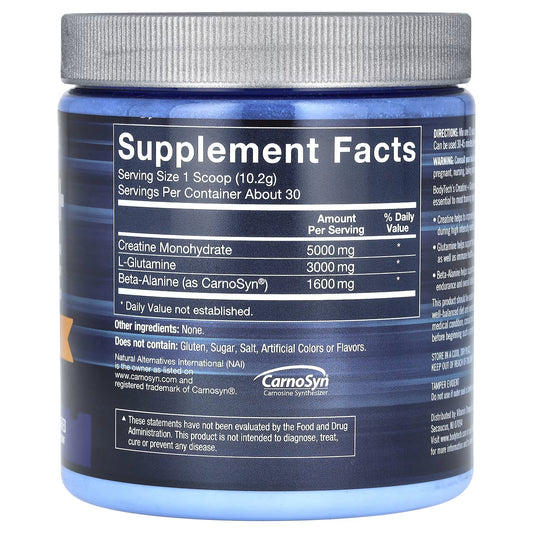 BodyTech, Creatina + Glutamina com Beta-Alanina, Sem Sabor, 306 g (10,8 oz)