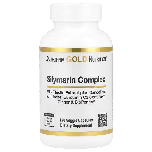 California Gold Nutrition, Complexo de Silimarina, Extrato de Cardo Mariano com Dente-de-Leão, Alcachofra, Curcumina C3 Complex®, Gengibre e BioPerine®, 120 Cápsulas Vegetais