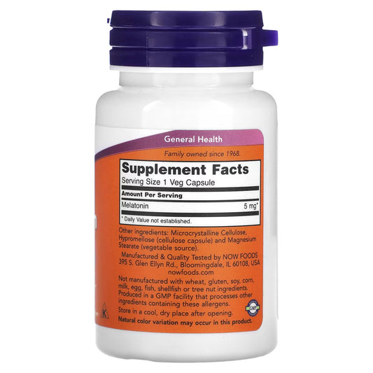 NOW Foods, Melatonina, 5 mg, 60 Cápsulas Vegetais
