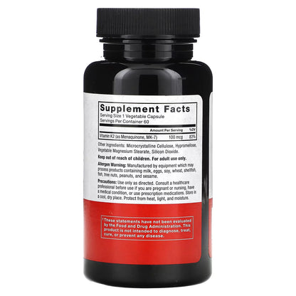 Force Factor, Vitamina K2 MK-7, 100 mcg, 60 Cápsulas Vegetais